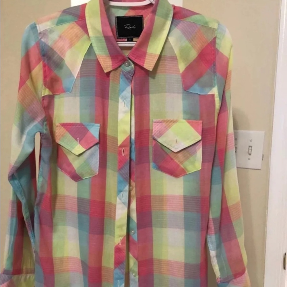 Rails plaid button down delicate top blouse shirt